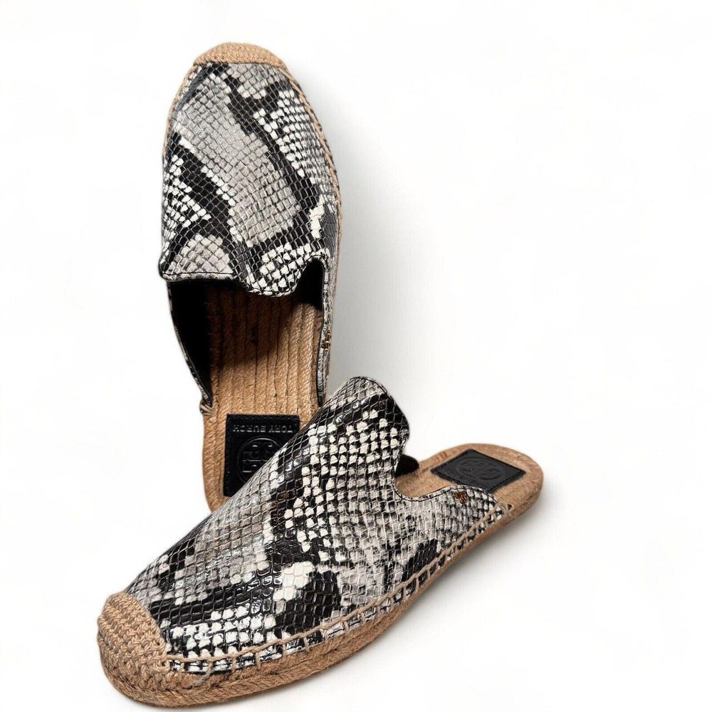 Tory Burch Max Espadrille Woman's Slide Mule Flat Shoes Snake Print Size 7